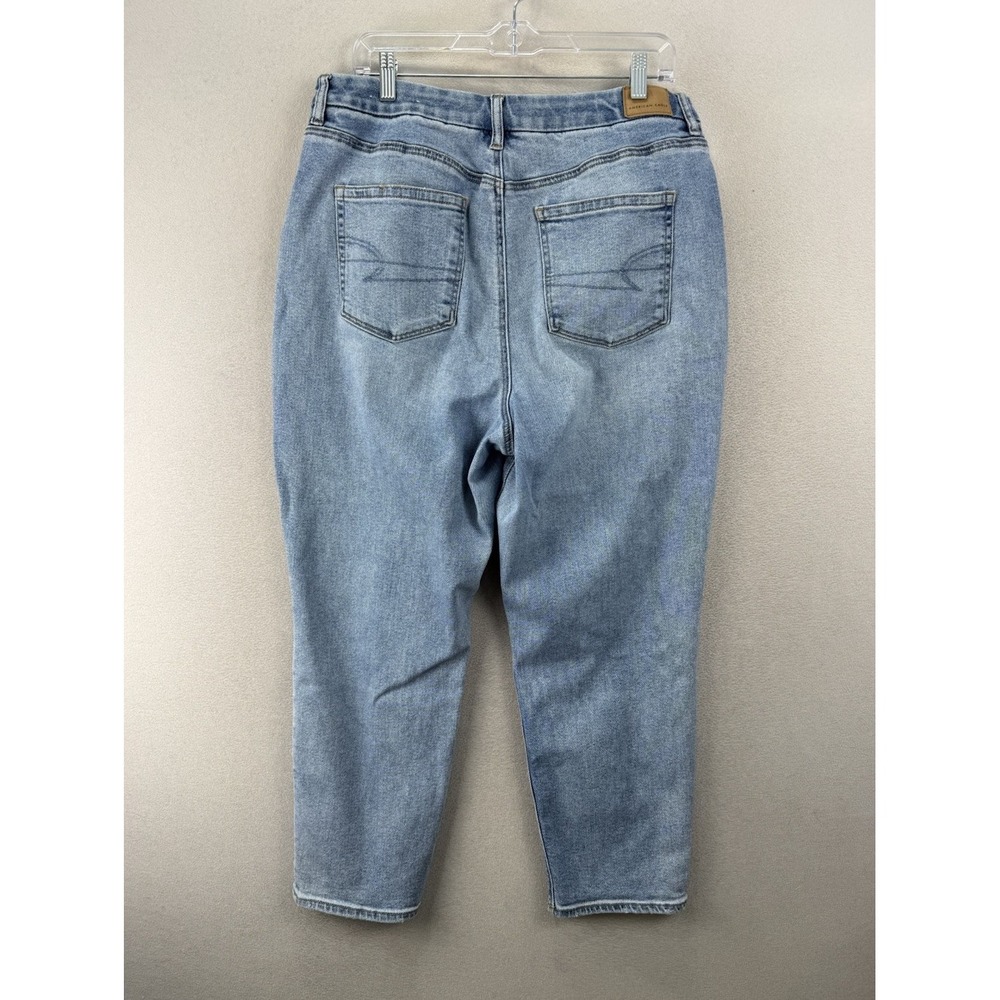 American Eagle Curvy Mom Jeans Sz 16 Short Blue Denim High Rise Stretch - Picture 2 of 10